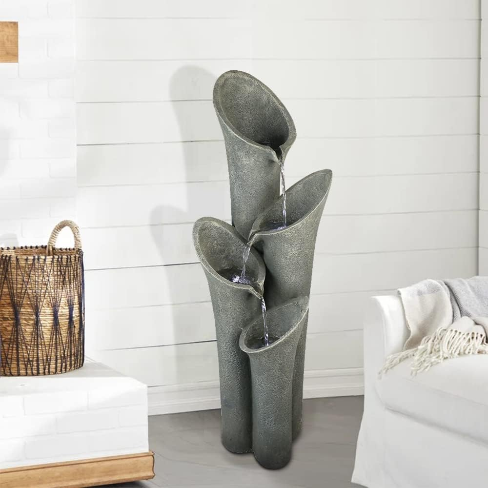 Concrete Trumpet Flower Outdoor Fountain 33 Inch