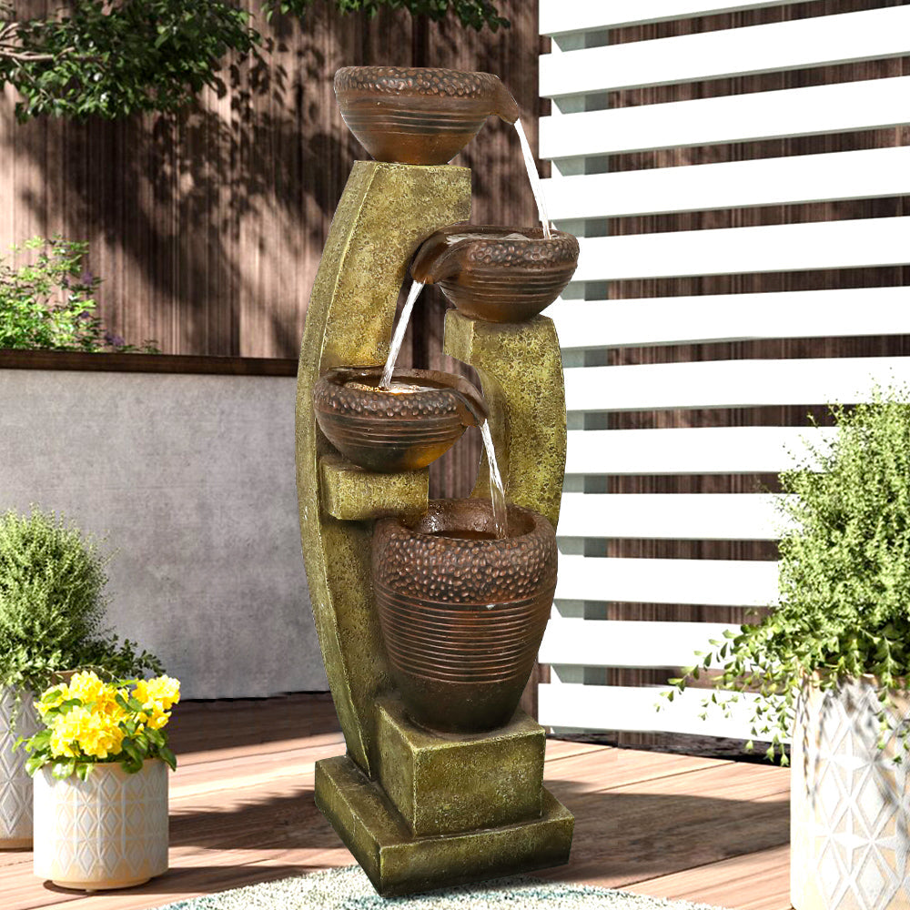 Resin Curved Sculptural Outdoor Water Fountain 40 Inch