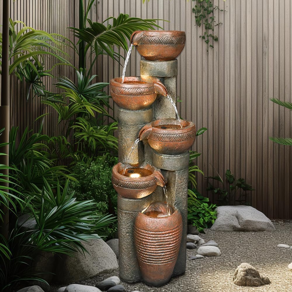 Resin Copper Bowl Cascading Column Fountain 39 Inch