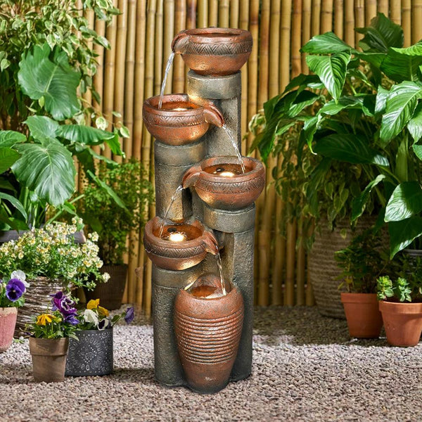 Resin Copper Bowl Cascading Column Fountain 39 Inch