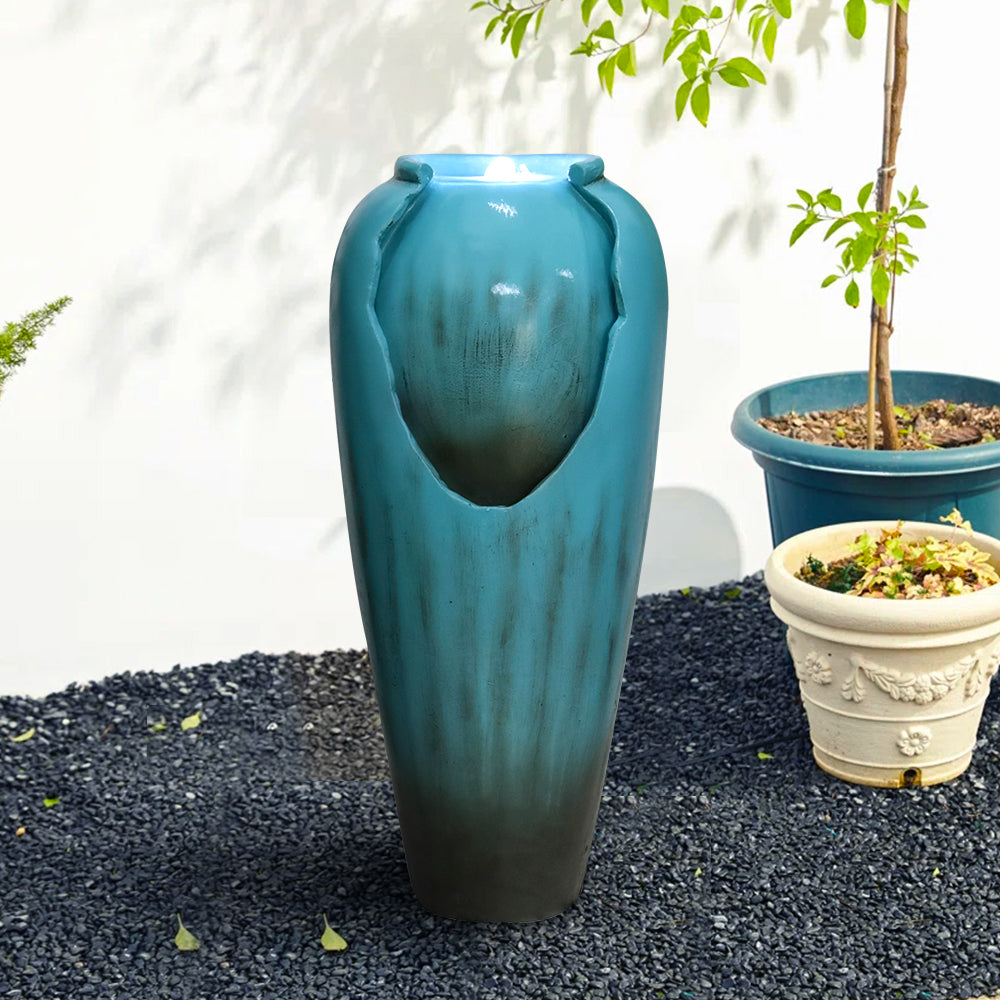 Resin Glazed Cutout Urn Outdoor Water Fountain 30 Inch