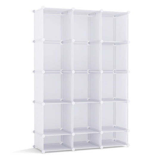 Modular Baby Wardrobe with 13 Cubes and Hanging Rod and Shelves Stackable-White