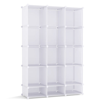 Modular Baby Wardrobe with 13 Cubes and Hanging Rod and Shelves Stackable-White