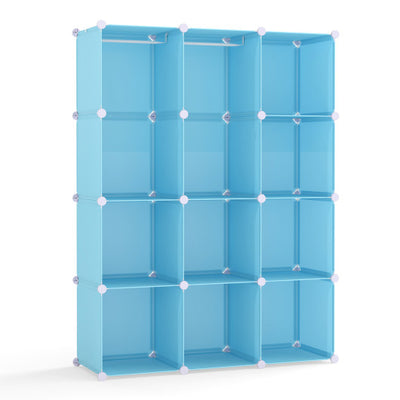 Modular Baby Wardrobe with 10 Cubes & Hanging Rod and Shelves Stackable-Blue