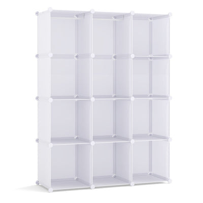 Modular Baby Wardrobe with 10 Cubes & Hanging Rod and Shelves Stackable-White
