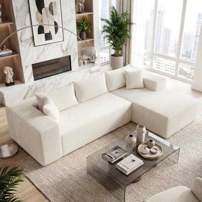 Modular Sectional Sofa Corduroy Upholstered L-shaped Sofa Couch with Deep Seats-Beige