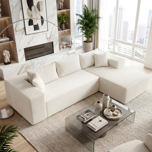 Modular Sectional Sofa Corduroy Upholstered L-shaped Sofa Couch with Deep Seats-Beige