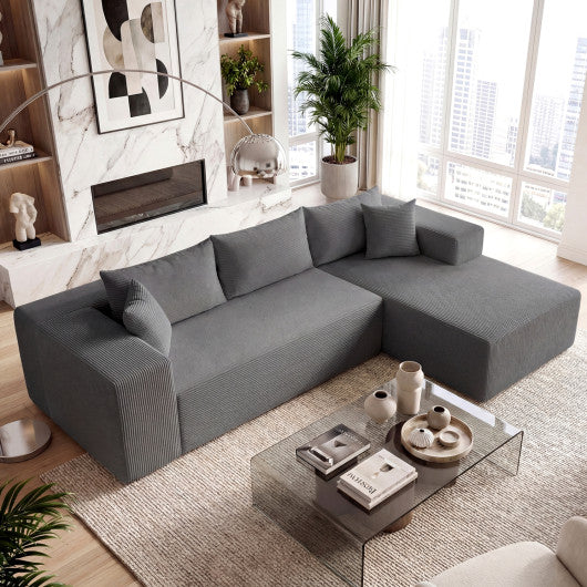 Modular Sectional Sofa Corduroy Upholstered L-shaped Sofa Couch with Deep Seats-Gray