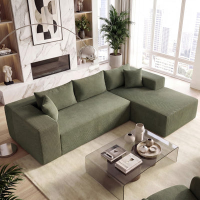 Modular Sectional Sofa Corduroy Upholstered L-shaped Sofa Couch with Deep Seats-Green