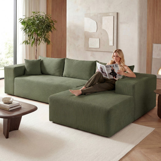 Modular Sectional Sofa Corduroy Upholstered L-shaped Sofa Couch with Deep Seats-Green