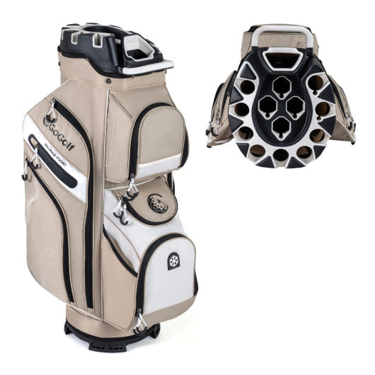 Molded Lock Top Golf Cart Bag with 14-Way Full Length Dividers and 11 Pockets-Khaki