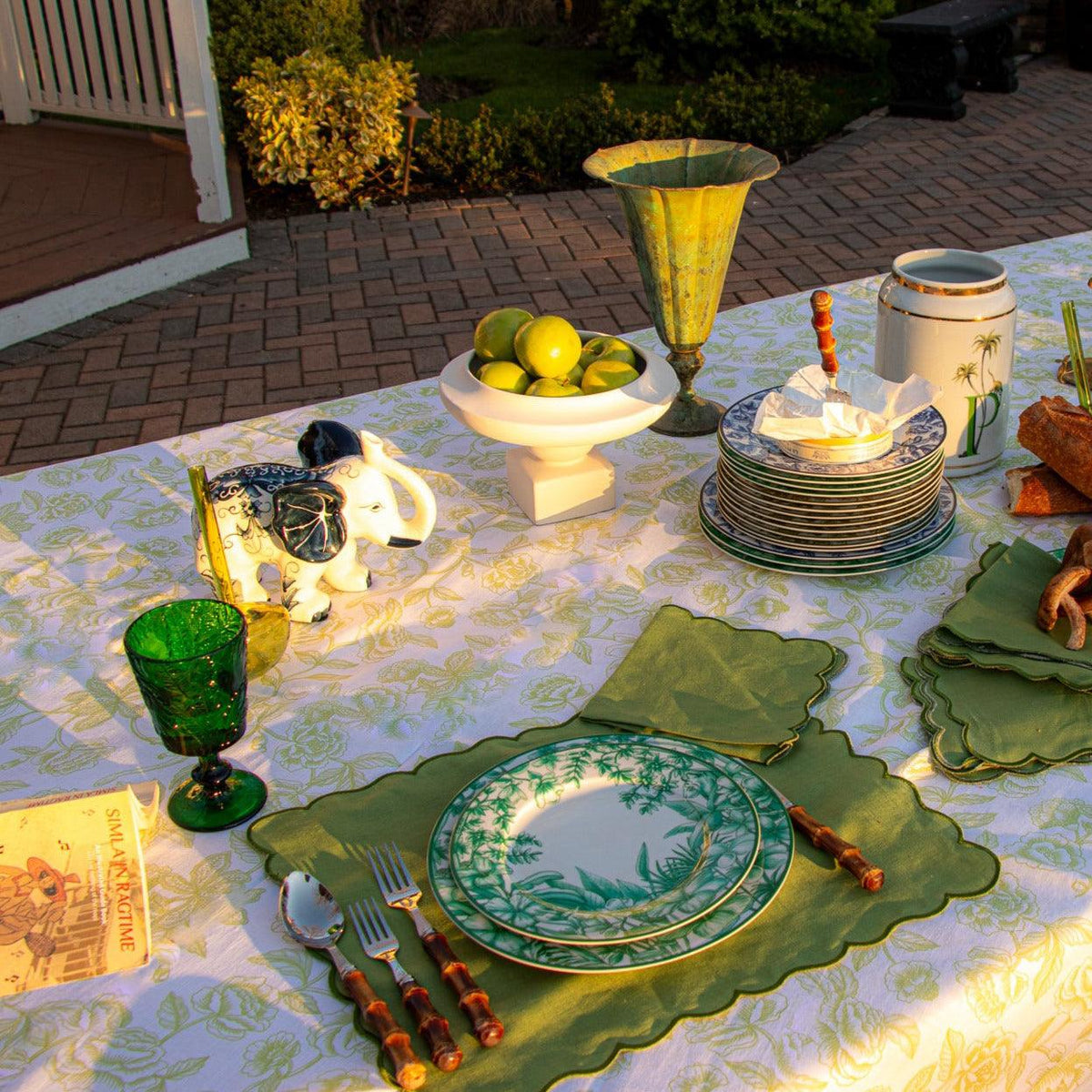 Monsoon Verdant Porcelain Dinner Plates – Set of 4 (+1 Bonus Plate)