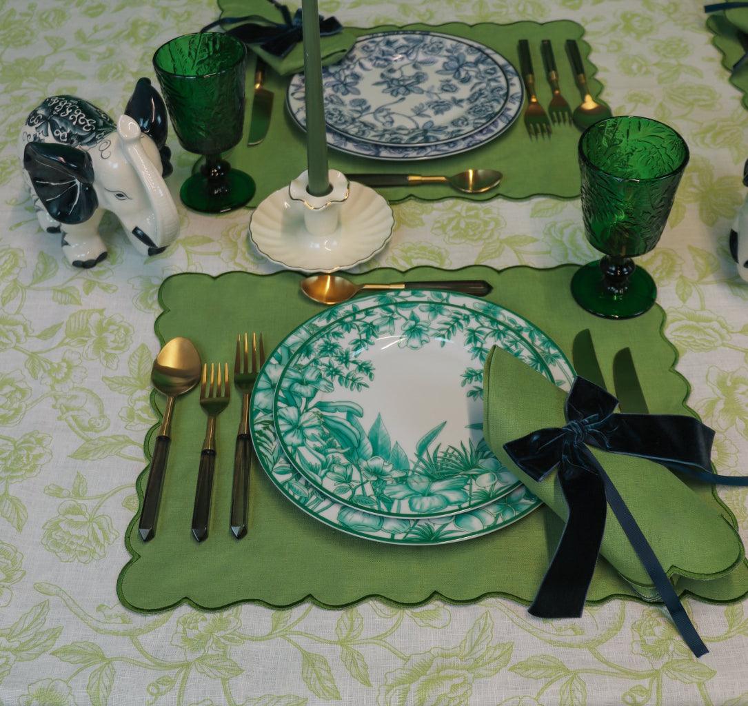 Monsoon Verdant Porcelain Dinner Plates – Set of 4 (+1 Bonus Plate)