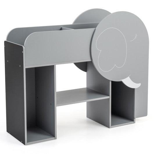 Montessori Bookshelf with Elephant Shape 3-Tier Toddler Toy Storage Organizer-Grey
