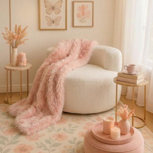 Moon-Shaped Floor Single Sofa Chair with Soft Teddy Fleece-Beige