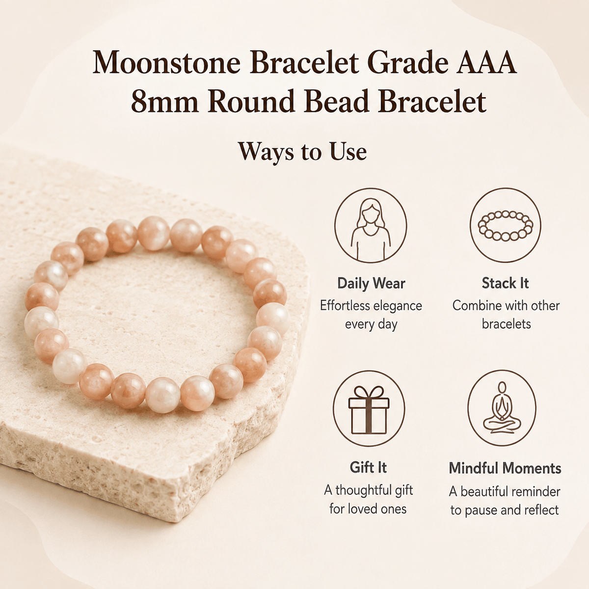 Moonstone Bracelet | Moonstone Gemstone Bracelet (Creativity and Generosity)