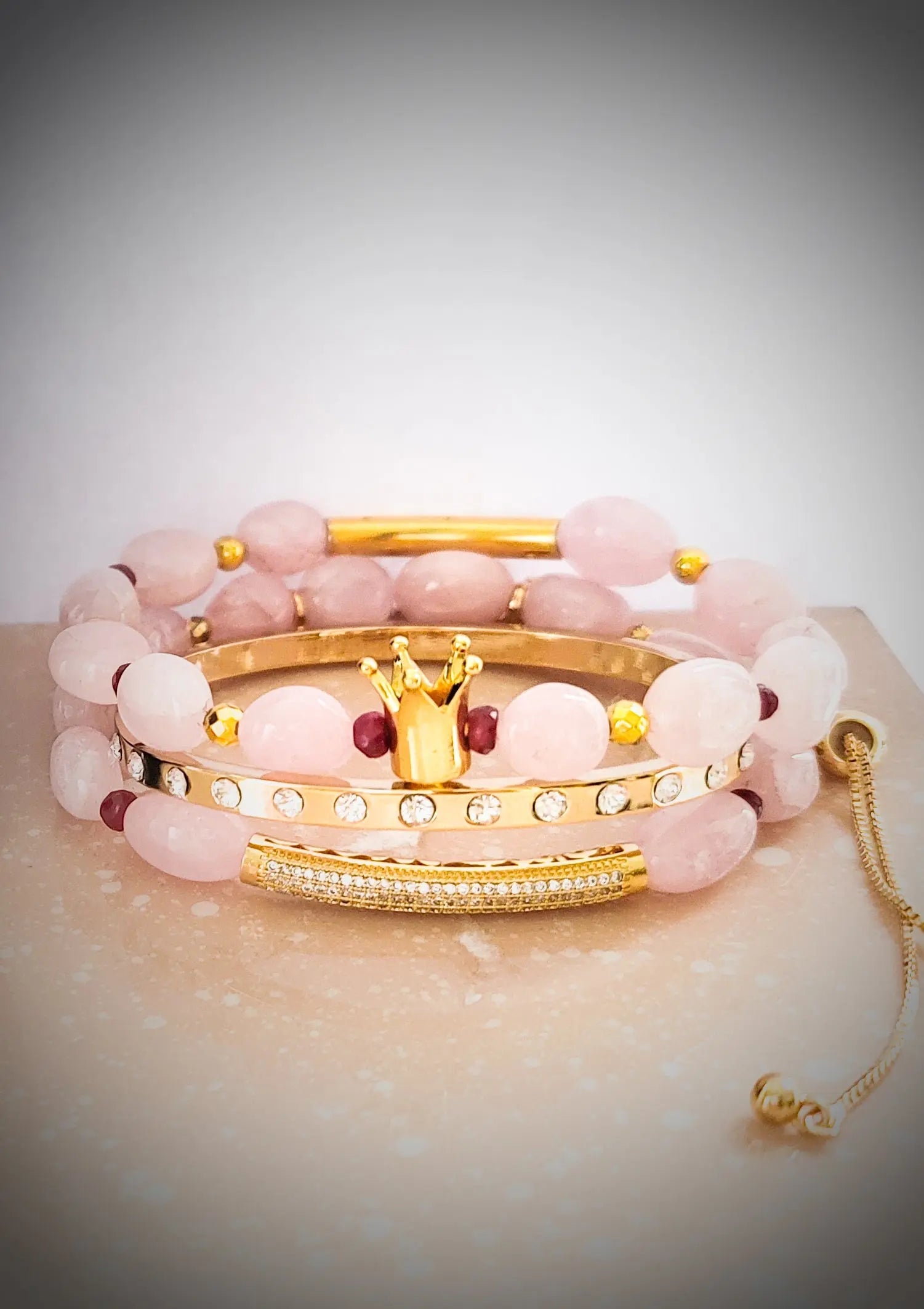 Morganite and Ruby Bracelet set