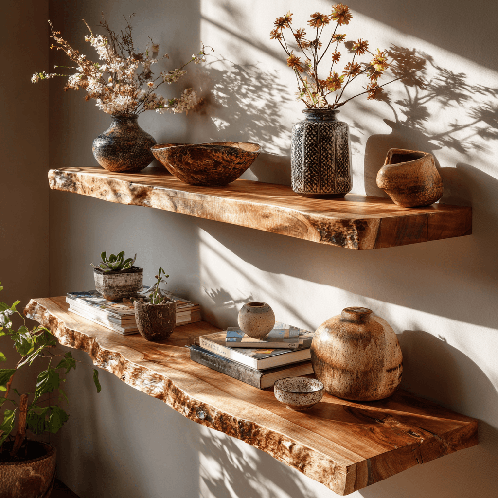 Morvane Live Edge Solid Wood Floating Shelf SPA741365
