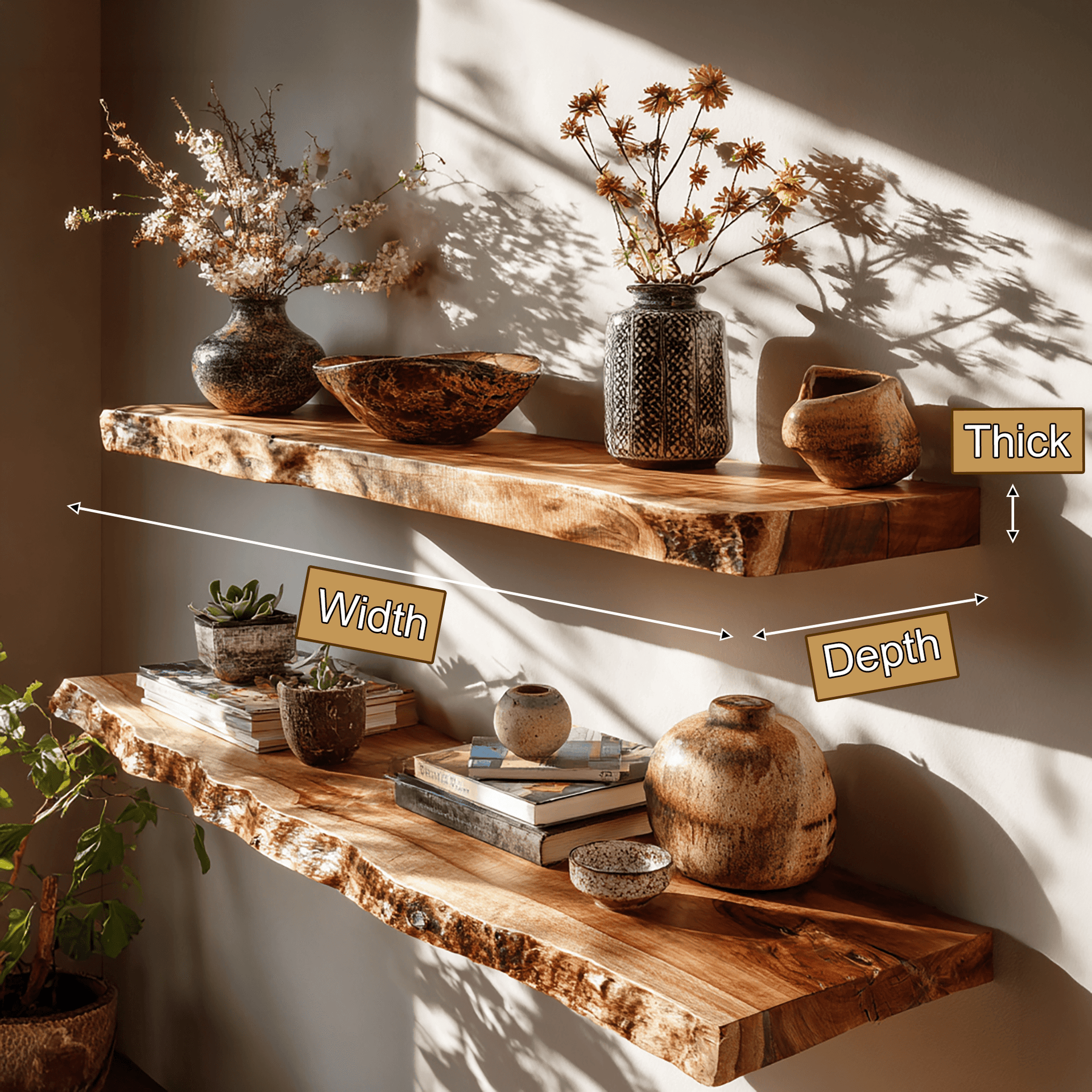 Morvane Live Edge Solid Wood Floating Shelf SPA741365