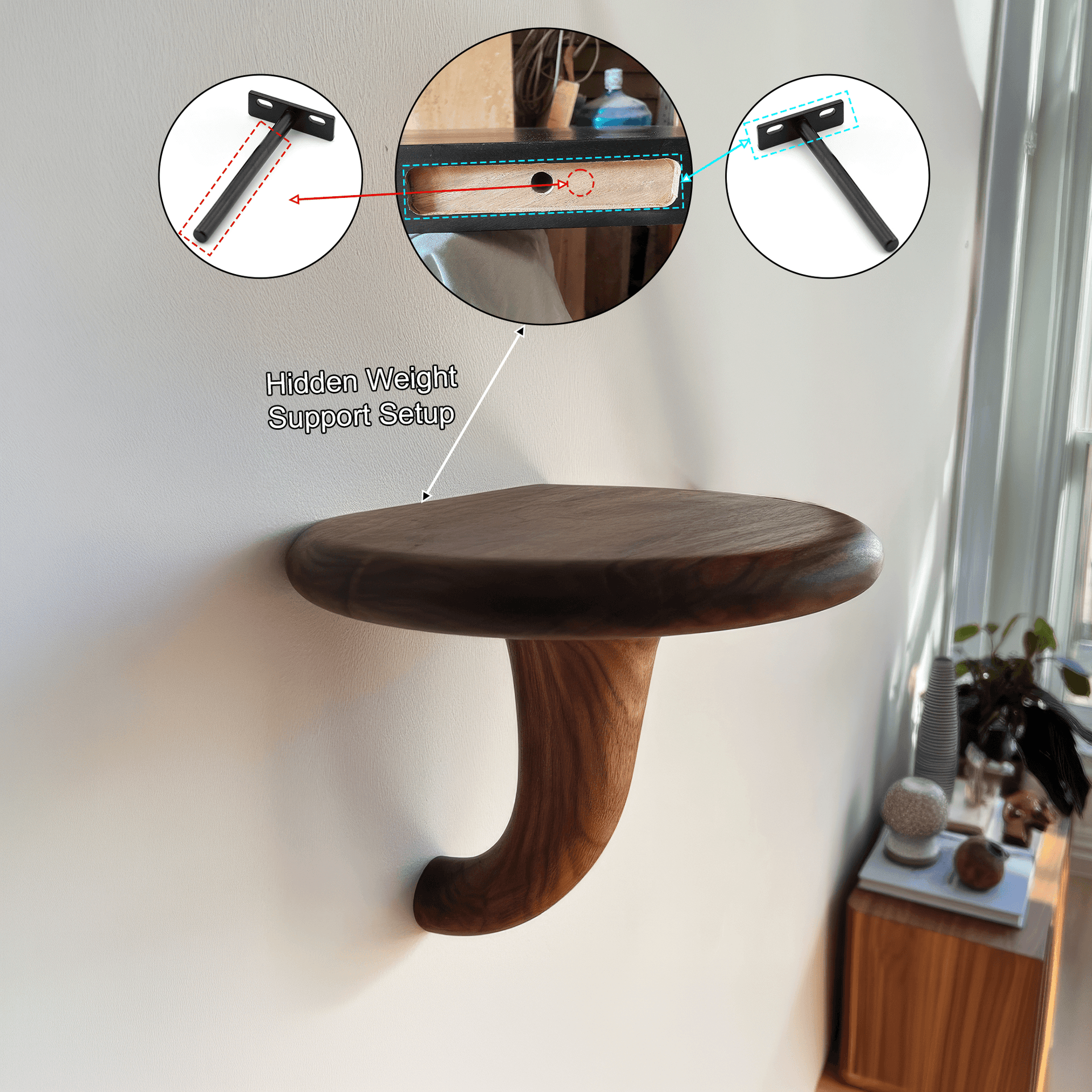 Morvyn Mushroom Solid Wood Floating Shelf SPA548239