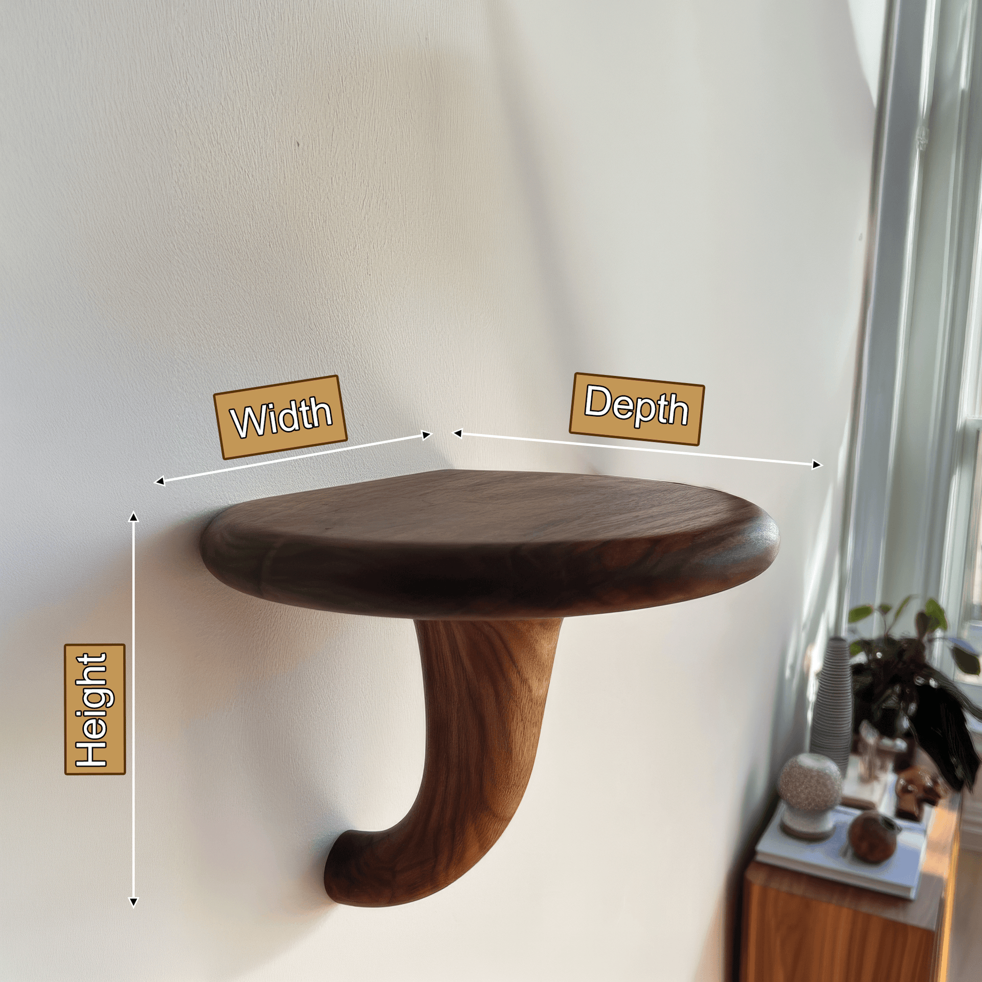 Morvyn Mushroom Solid Wood Floating Shelf SPA548239