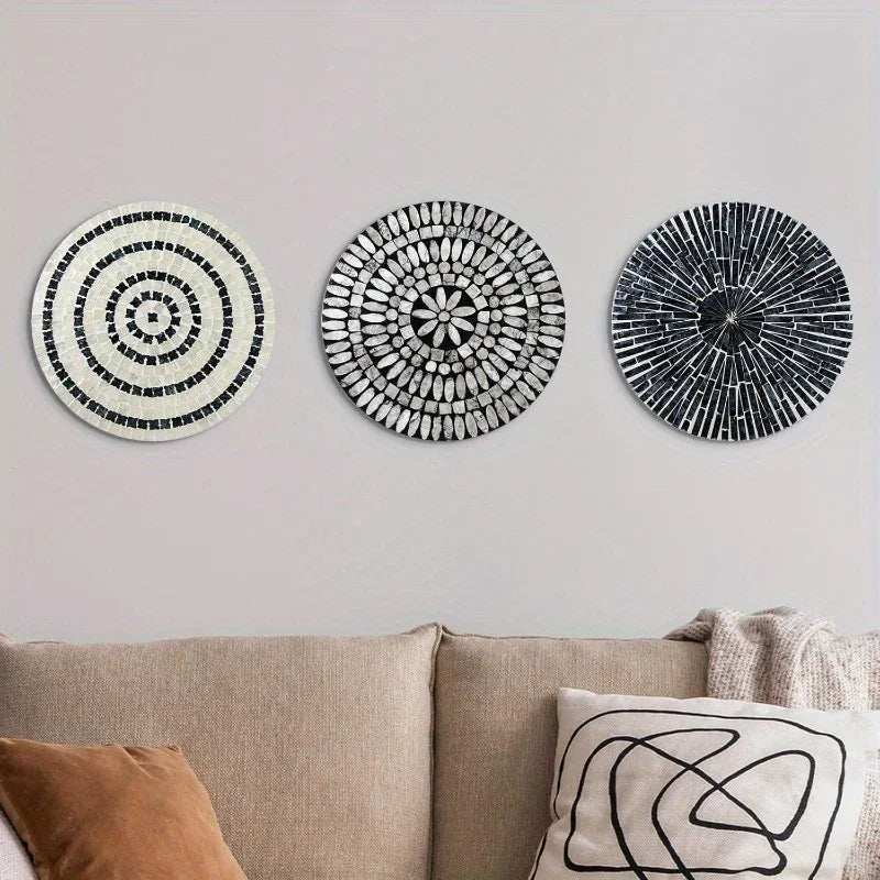 Mother of Pearl Shell Wall Art, 11.8 Inches Mosaic Coastal Plates, Black