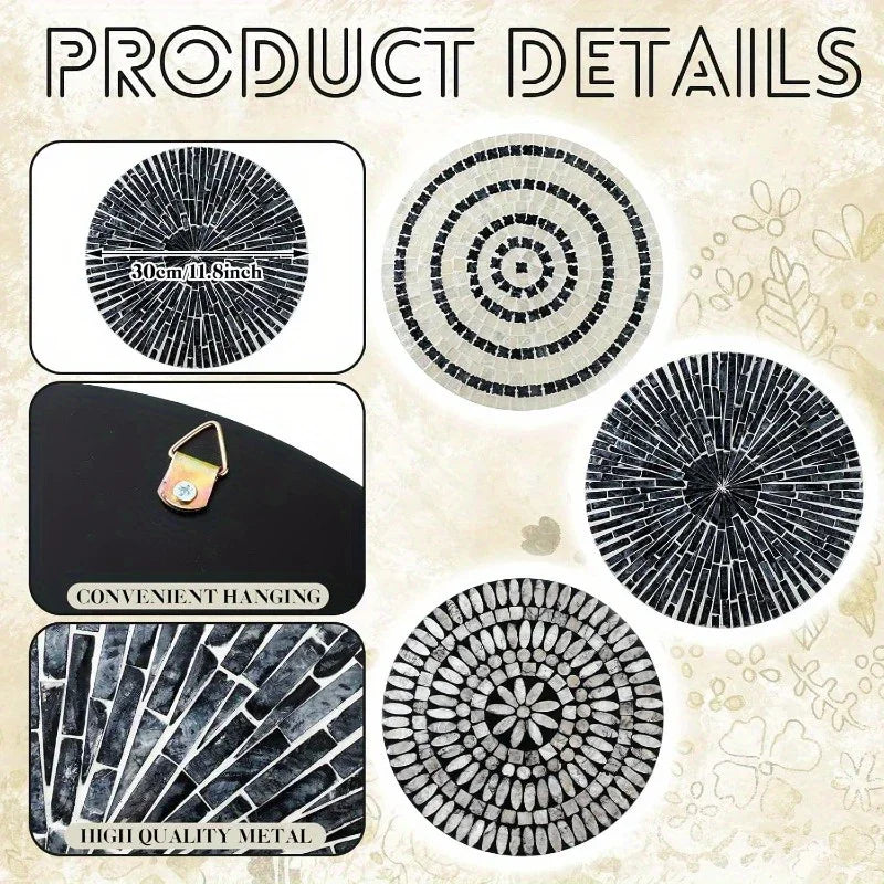 Mother of Pearl Shell Wall Art, 11.8 Inches Mosaic Coastal Plates, Black