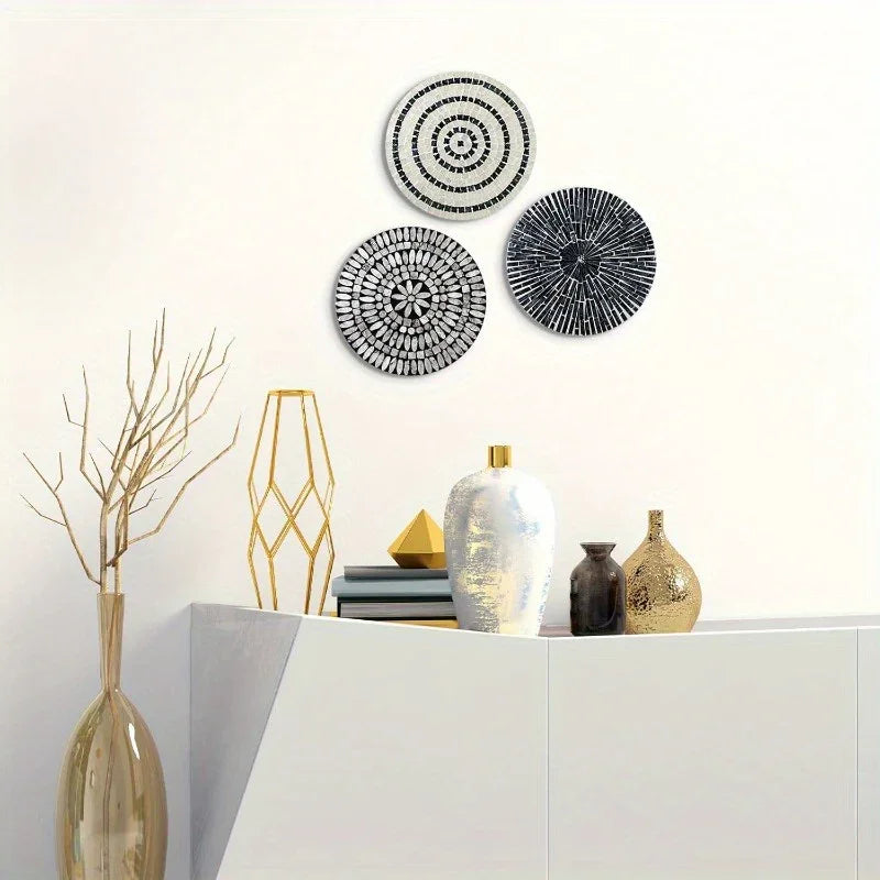 Mother of Pearl Shell Wall Art, 11.8 Inches Mosaic Coastal Plates, Black