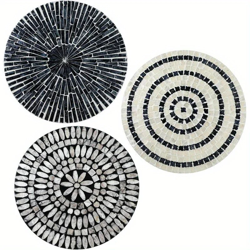 Mother of Pearl Shell Wall Art, 11.8 Inches Mosaic Coastal Plates, Black