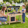 Mud Kitchen Playset Kids Play Kitchen Outdoor with 2 Removable Sinks-Natural
