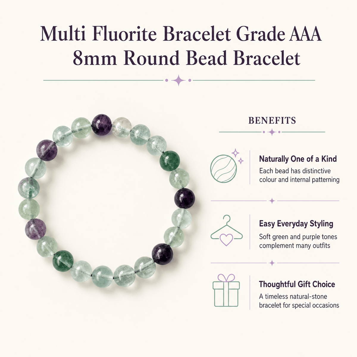 Multi Fluorite Bracelet | Fluorite Crystal Bracelet (Self-Discipline and Clarity)