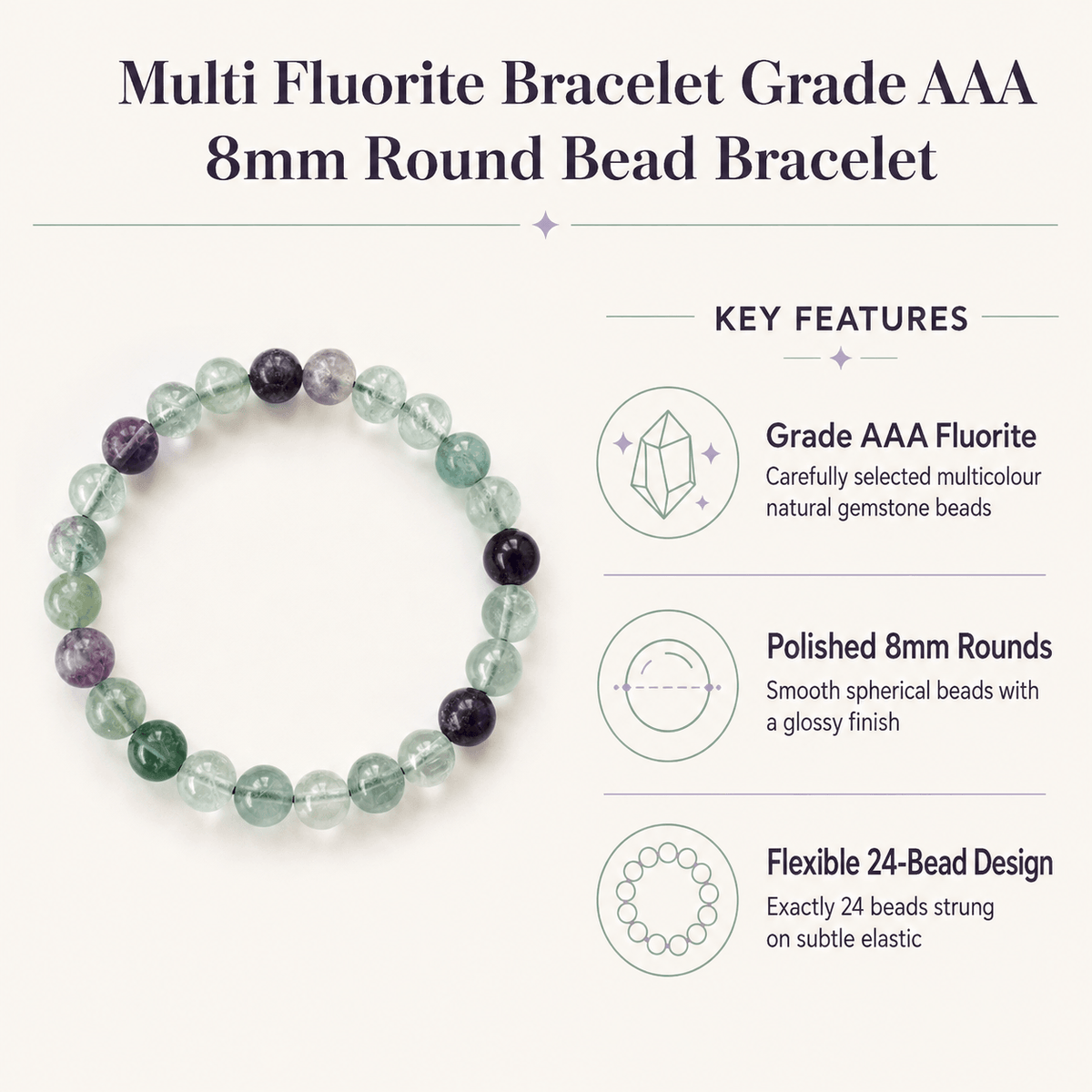 Multi Fluorite Bracelet | Fluorite Crystal Bracelet (Self-Discipline and Clarity)
