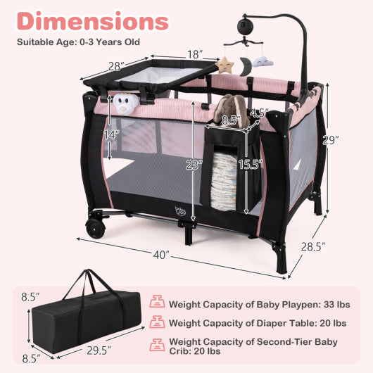 Multi-Functional Baby Playpen with Removable Changing Table-Pink