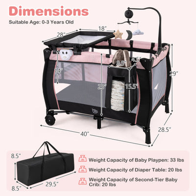 Multi-Functional Baby Playpen with Removable Changing Table-Pink