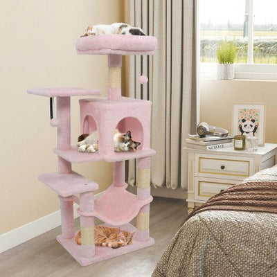 Multi-Level Cat Tower with 2-Door Condo and Padded Top Perch-Pink