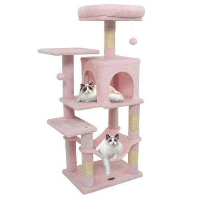 Multi-Level Cat Tower with 2-Door Condo and Padded Top Perch-Pink