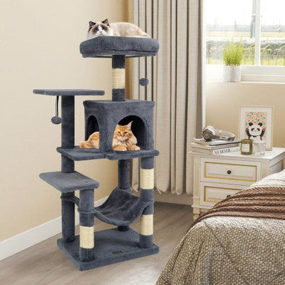 Multi-Level Cat Tower with 2-Door Condo and Padded Top Perch-Gray