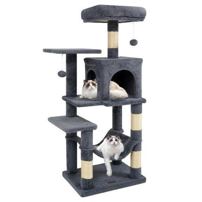 Multi-Level Cat Tower with 2-Door Condo and Padded Top Perch-Gray