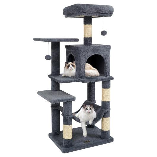 Multi-Level Cat Tower with 2-Door Condo and Padded Top Perch-Gray