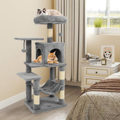 Multi-Level Cat Tower with 2-Door Condo and Padded Top Perch-Light Gray