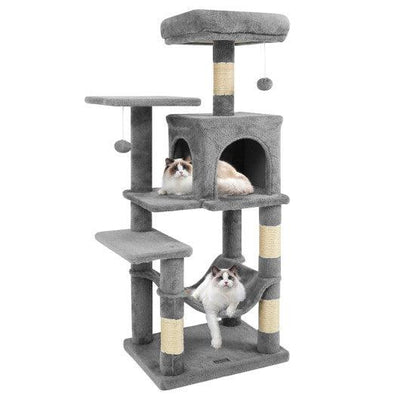 Multi-Level Cat Tower with 2-Door Condo and Padded Top Perch-Light Gray