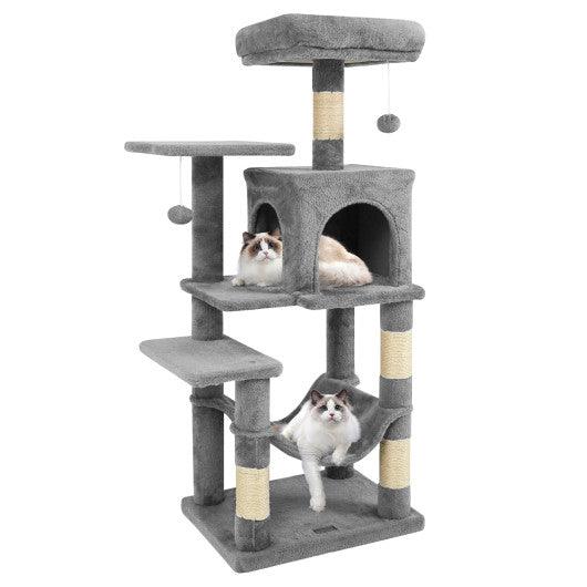 Multi-Level Cat Tower with 2-Door Condo and Padded Top Perch-Light Gray