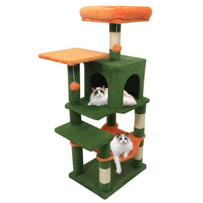 Multi-Level Cat Tower with 2-Door Condo and Padded Top Perch-Green