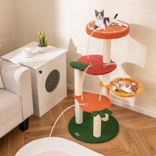 Multi-level Cat Tree Pet Activity Center with Fruit-shaped Platforms-Red and Orange