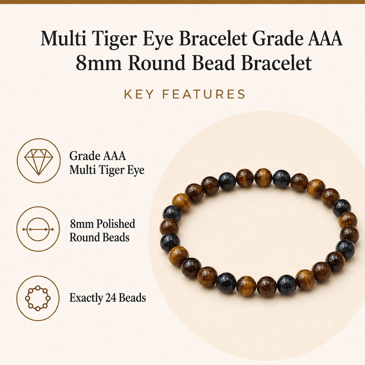 Multi Tiger Eye Bracelet | Tiger Eye Beads Bracelet (Self-Confidence, Spiritual Stability,)