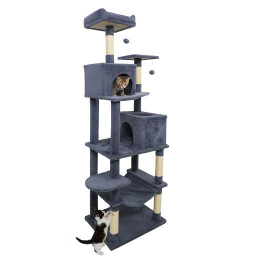 Multi-level Cat Tree Modern Cat Tower with Upholstered Perch and 2 Cat Condo-Dark Gray