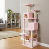 Multi-level Cat Tree Modern Cat Tower with Upholstered Perch and 2 Cat Condo-Pink