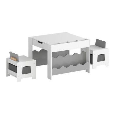 Multi-purpose Activity Kids Table and Chairs Set with Double-sided Tabletop-Gray
