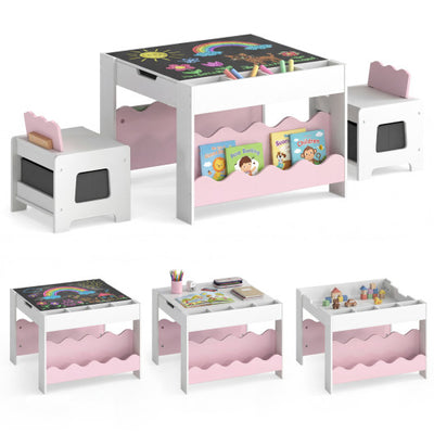 Multi-purpose Activity Kids Table and Chairs Set with Double-sided Tabletop-Pink