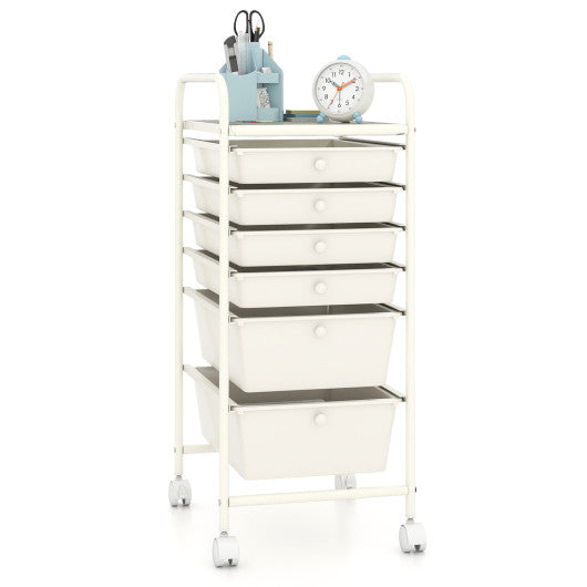 Multifunctional 6 Drawers Rolling Storage Cart Organizer-White